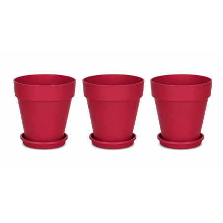 Lot de 3 pots de fleurs 39cm Fabriqués en France + Soucoupes assorties - Rouge