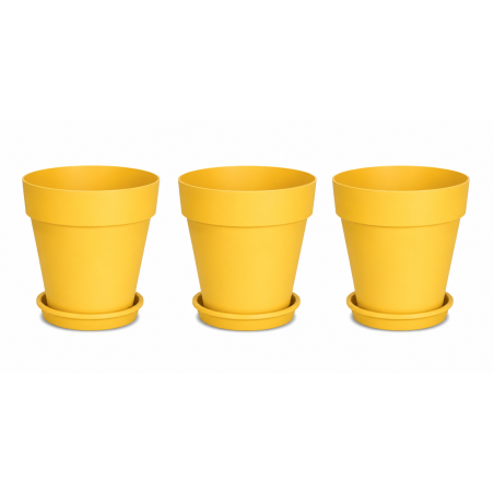 Lot de 3 pots de fleurs 39cm Fabriqués en France + Soucoupes assorties - Jaune