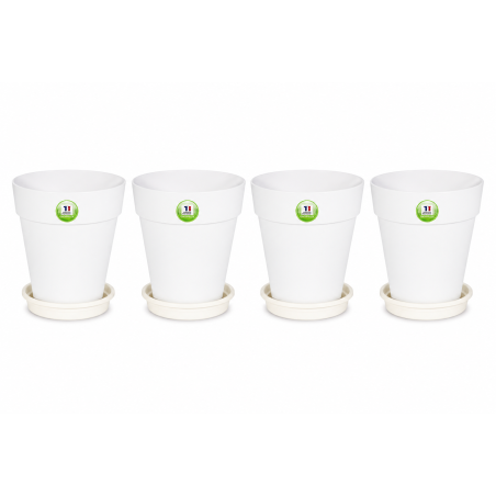 Lot de 4 pots de fleurs 24,5cm Fabriqués en France + Soucoupes assorties - Blanc