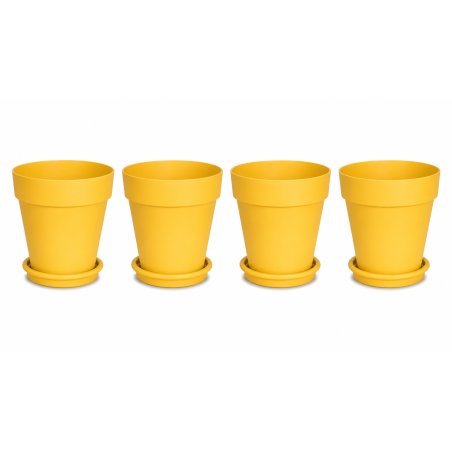 Lot de 4 pots de fleurs 24,5cm Fabriqués en France + Soucoupes assorties - Jaune