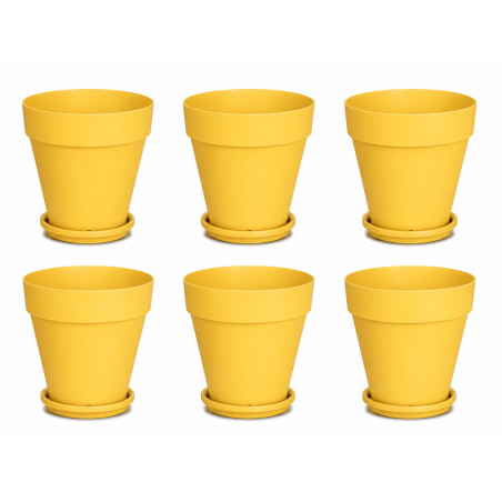 Lot de 6 pots de fleurs 19,5cm Fabriqués en France + Soucoupes assorties - Jaune