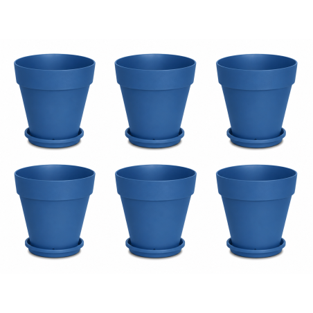Lot de 6 pots de fleurs 19,5cm Fabriqués en France + Soucoupes assorties - Bleu