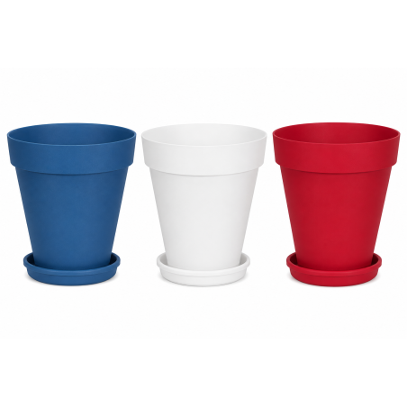 Lot de 3 pots de fleurs 59 cm - 83L Fabriqués en France + Soucoupes assorties - Bleu Blanc Rouge