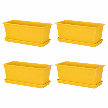 Lot de 4 jardinières Ronda 7,6L - 39,8 x 18,5 cm Fabriquées en France + Plateaux assortis - Jaune