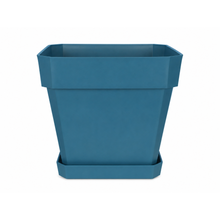 Pot de fleurs carré 65L - 49 x 49 cm Fabriqué en France + Soucoupe assortie - Bleu