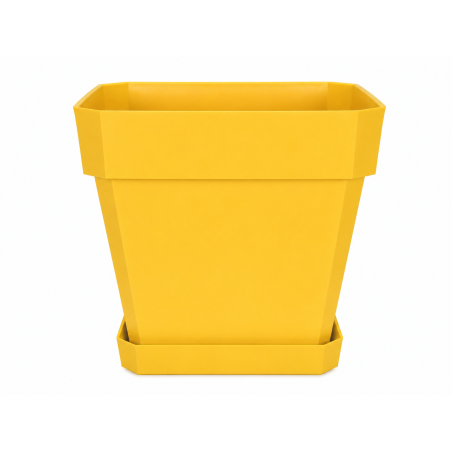 Pot de fleurs carré 65L - 49 x 49 cm Fabriqué en France + Soucoupe assortie - Jaune