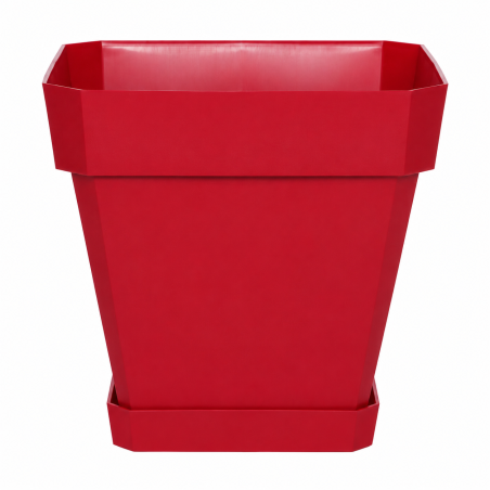 Pot de fleurs carré 65L - 49 x 49 cm Fabriqué en France + Soucoupe assortie - Rouge