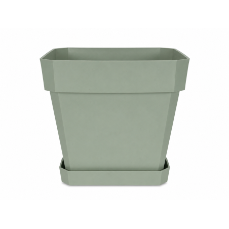 Pot de fleurs carré 65L - 49 x 49 cm Fabriqué en France + Soucoupe assortie - Vert argile