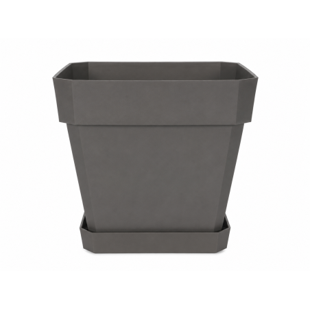 Pot de fleurs carré 65L - 49 x 49 cm Fabriqué en France + Soucoupe assortie - Gris