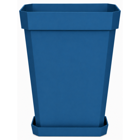 Pot de fleurs carré haut 49L - 53 x 39 cm Fabriqué en France + Soucoupe assortie - Bleu