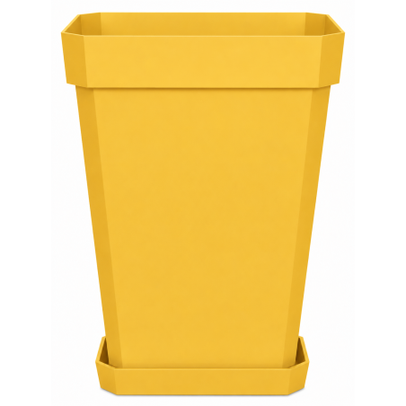 Pot de fleurs carré haut 49L - 53 x 39 cm Fabriqué en France + Soucoupe assortie - Jaune