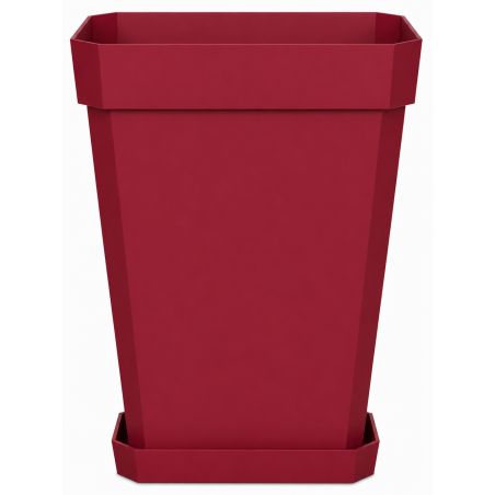Pot de fleurs carré haut 49L - 53 x 39 cm Fabriqué en France + Soucoupe assortie - Rouge