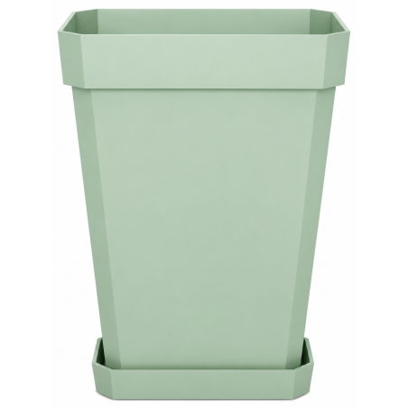 Pot de fleurs carré haut 49L - 53 x 39 cm Fabriqué en France + Soucoupe assortie - Vert argile