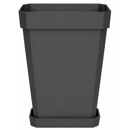 Pot de fleurs carré haut 49L - 53 x 39 cm Fabriqué en France + Soucoupe assortie - Gris