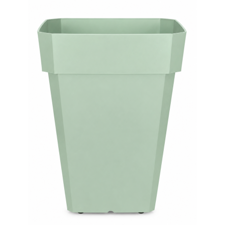 Pot de fleurs carré haut 49L - 53 x 39 cm Fabriqué en France + Support roulant invisible - Vert argile