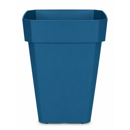 Pot de fleurs carré haut 49L - 53 x 39 cm Fabriqué en France + Support roulant invisible - Bleu