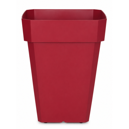 Pot de fleurs carré haut 49L - 53 x 39 cm Fabriqué en France + Support roulant invisible - Rouge