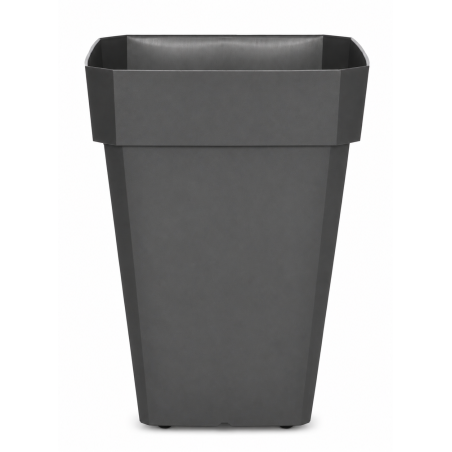 Pot de fleurs carré haut 49L - 53 x 39 cm Fabriqué en France + Support roulant invisible - Gris
