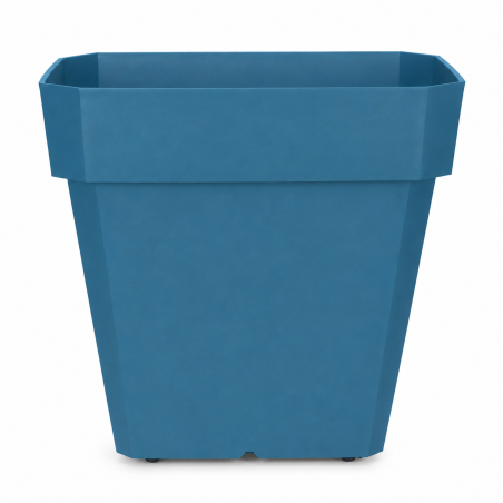 Pot de fleurs carré 65L - 49 x 49 cm Fabriqué en France + Support roulant invisible - Bleu