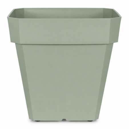 Pot de fleurs carré 65L - 49 x 49 cm Fabriqué en France + Support roulant invisible - Vert argile