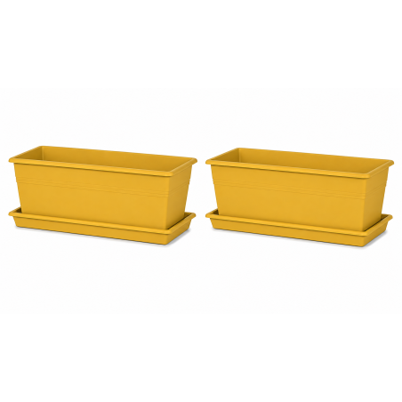 Lot de 2 grandes jardinières 22L - 82,5 x 23,5 cm Fabriquées en France + Plateaux assortis - Jaune