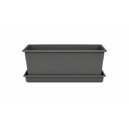Jardinière rectangle 64L - 78,5 x 39 cm Fabriquée en France + Plateau assorti - Gris