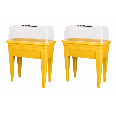 Lot de 2 jardinières sur pied 42L - 59,5 x 33 cm Fabriquées en France + 2 serres - Gris