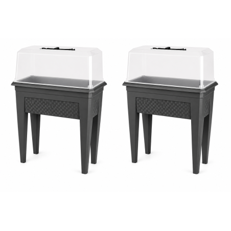 Lot de 2 jardinières sur pied 42L - 59,5 x 33 cm Fabriquées en France + 2 serres - Vert argile