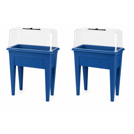 Lot de 2 jardinières sur pied 42L - 59,5 x 33 cm Fabriquées en France + 2 serres - Bleu