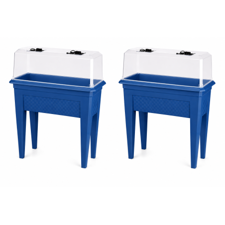 Lot de 2 jardinières sur pied 64L - 78 x 39 cm Fabriquées en France + 2 serres - Bleu