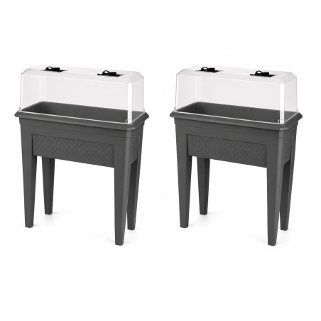 Lot de 2 jardinières sur pied 64L - 78 x 39 cm Fabriquées en France + 2 serres - Vert argile
