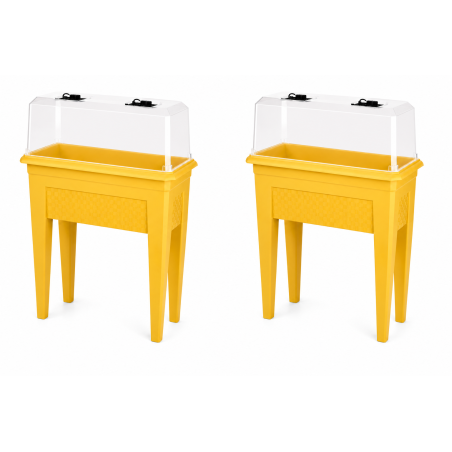 Lot de 2 jardinières sur pied 64L - 78 x 39 cm Fabriquées en France + 2 serres - Gris