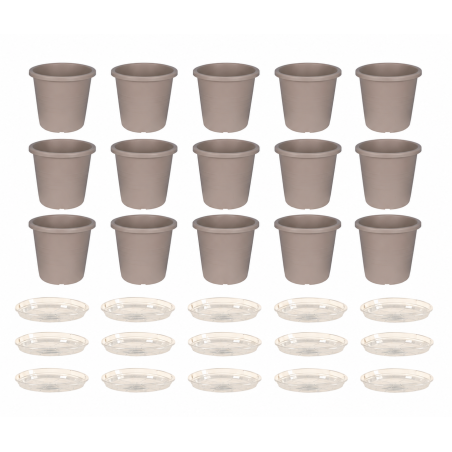 Lot de 15 pots de fleurs Ronda 3,7L - D20 cm Fabriqués en France + Soucoupes assorties - Translucide