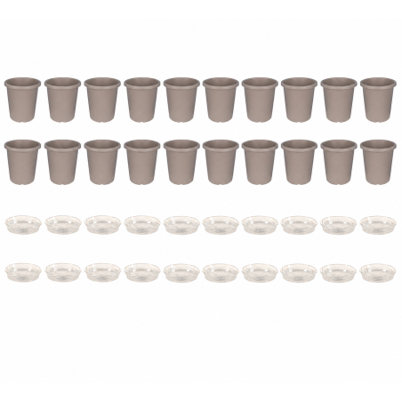 Lot de 20 pots de fleurs Ronda 2,1L - D16,7 cm Fabriqués en France + Soucoupes assorties - Translucide
