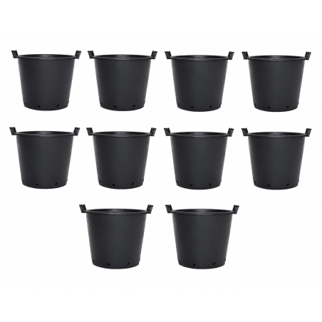 Lot de 10 conteneurs de jardin avec poignées 30L - D40 cm - Noir