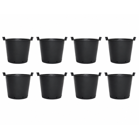 Lot de 8 conteneurs de jardin avec poignées 45L - D50 cm - Noir
