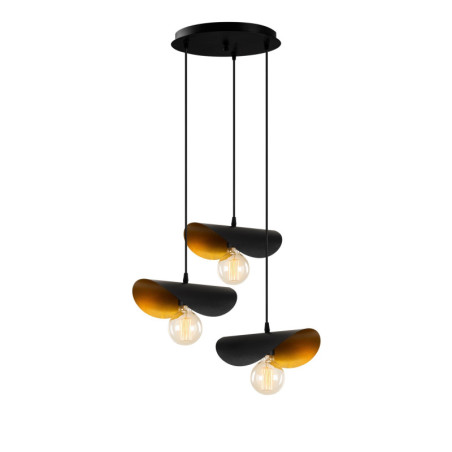 Suspension Luminaire Fer Noir et Or - D45 cm - 3 Douilles E27 - Style Industriel