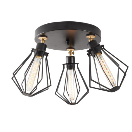 Suspension luminaire noire et dorée Ø 56 cm 3 lumières E27 style moderne