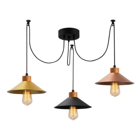 Suspension luminaire en métal et bois multicolore L 114 cm 3 lumières E27