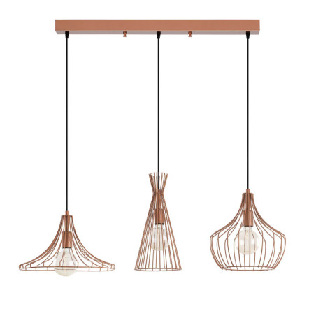 Suspension luminaire en métal cuivré L 110 cm 3 lumières E27 style industriel