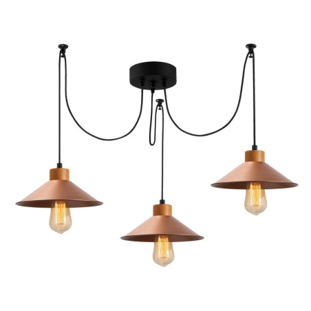Suspension luminaire en métal et bois cuivré L 114 cm 3 lumières E27 style industriel