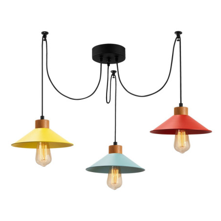 Suspension luminaire en métal et bois multicolore L 114 cm 3 lumières E27 style contemporain