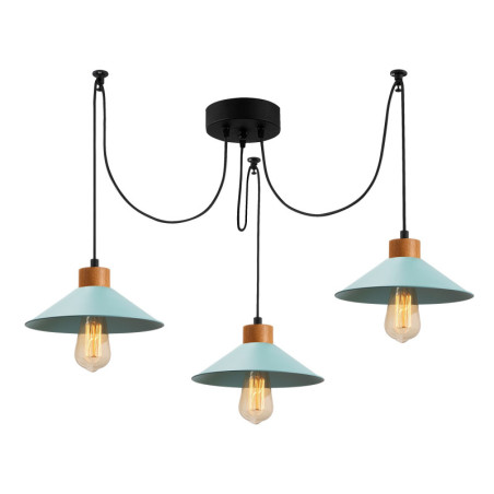 Suspension luminaire en métal et bois turquoise L 114 cm 3 lumières E27 style moderne
