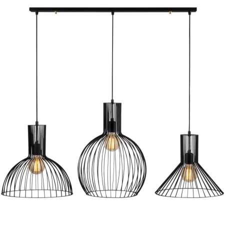 Suspension luminaire en fer noir L 145 cm 3 lumières E27 style industriel