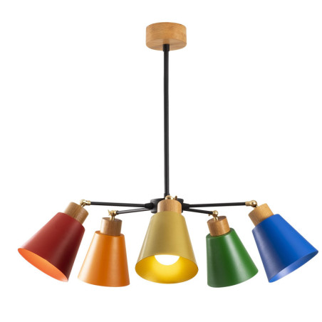 Suspension luminaire en métal et bois multicolore Ø 58 cm 5 lumières E27