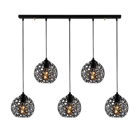 Suspension luminaire en métal noir L 100 cm 5 lumières E27 style moderne