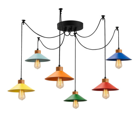 Suspension luminaire en fer et bois multicolore Ø 144 cm 6 lumières E27