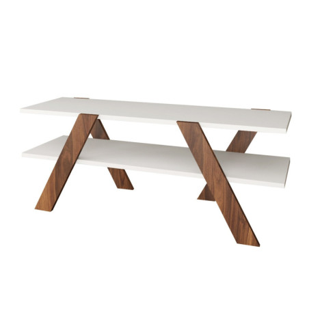 Meuble TV en bois MDF mélaminé blanc et noyer L 120 cm style moderne