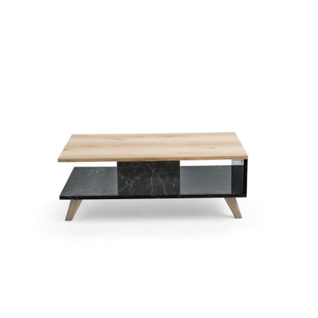 Table basse en bois MDF mélaminé chêne et marbre L 90 cm style moderne