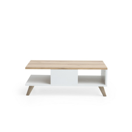 Table basse en bois MDF mélaminé chêne et blanc L 90 cm style scandinave
